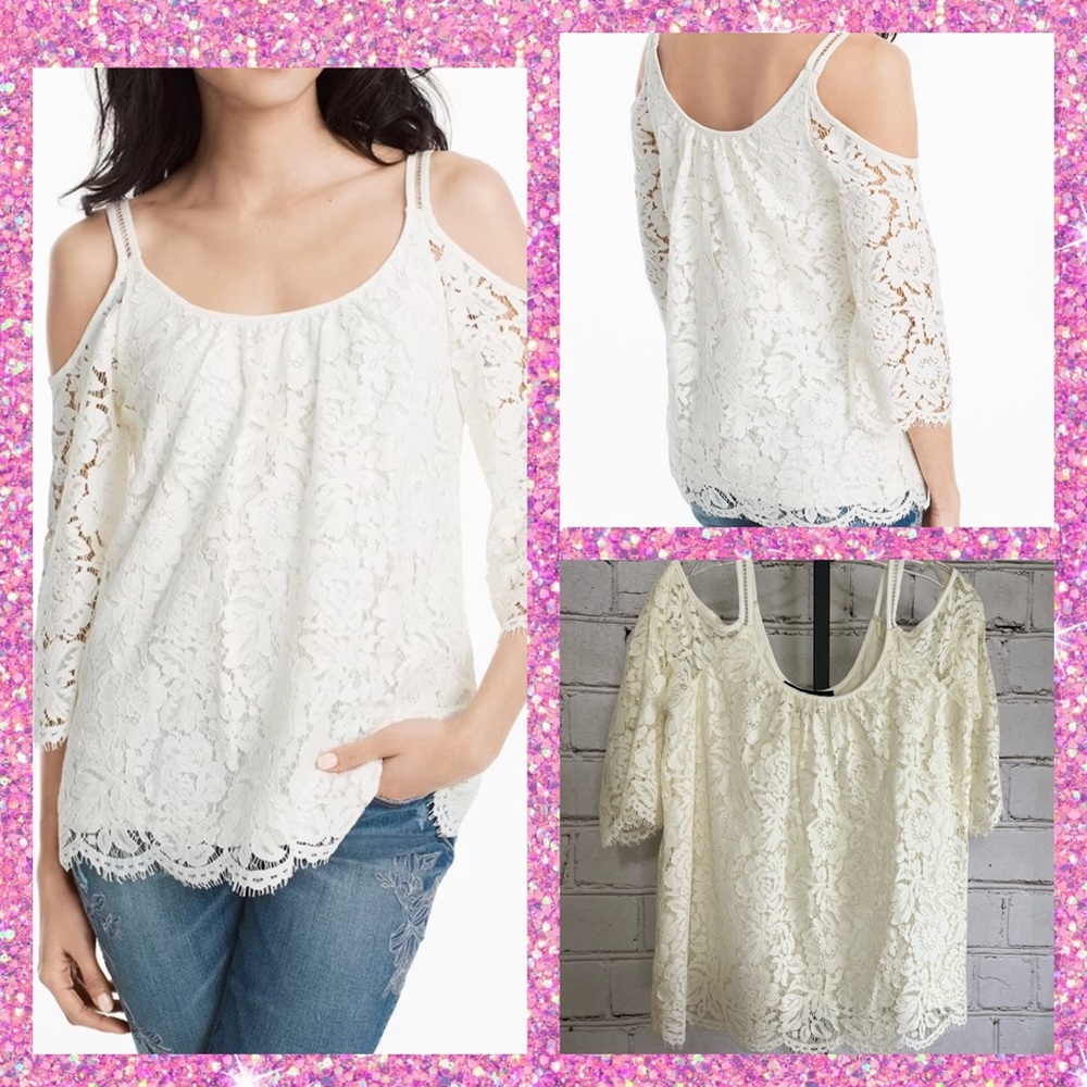 WHBM Lace Cold Shoulder Top - Size S